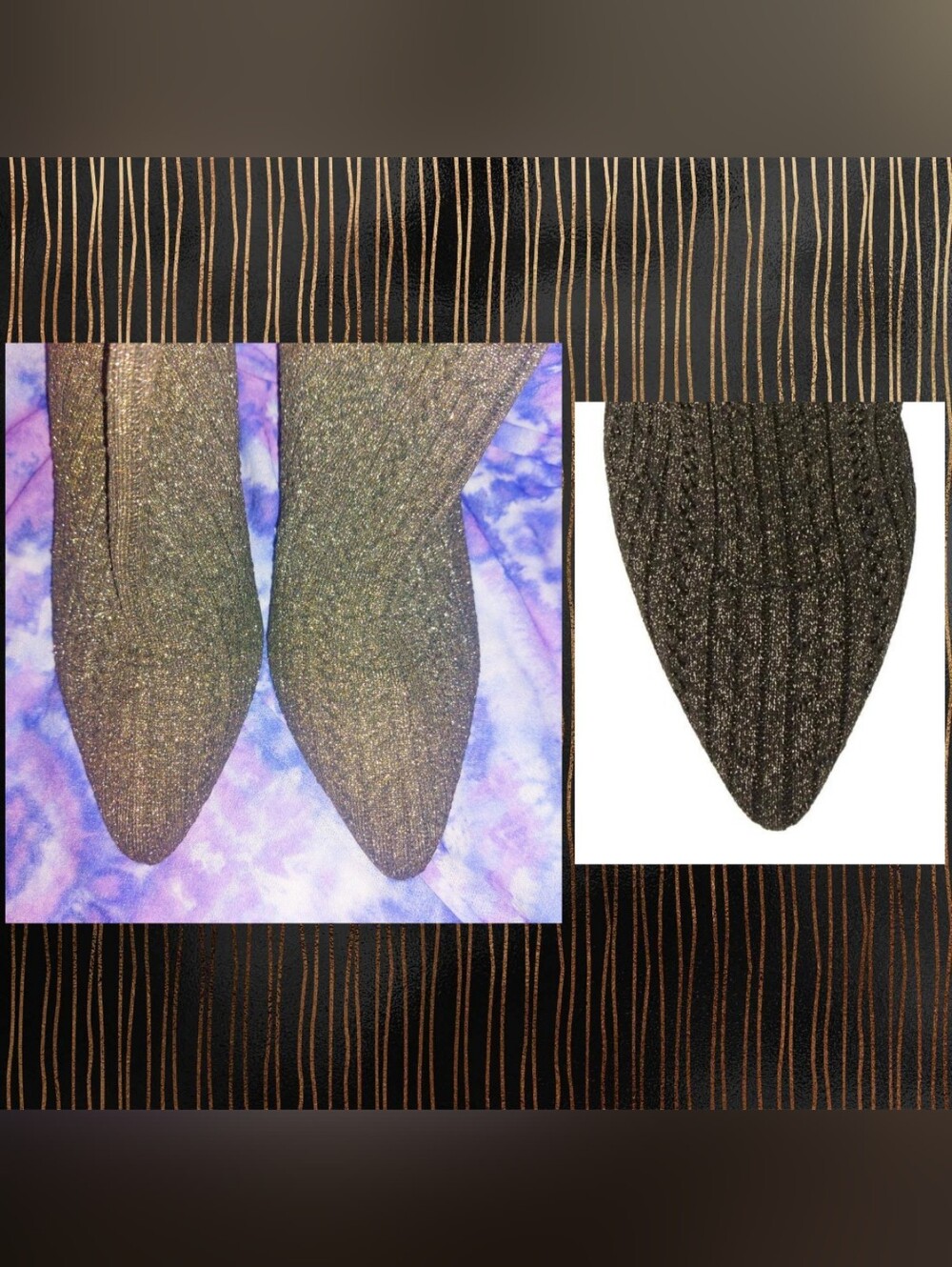 Stuart Weitzman Blk/Multi Golsac Shimmery Metallic Knit Sock Ankle Booties 11M - Picture 6 of 12